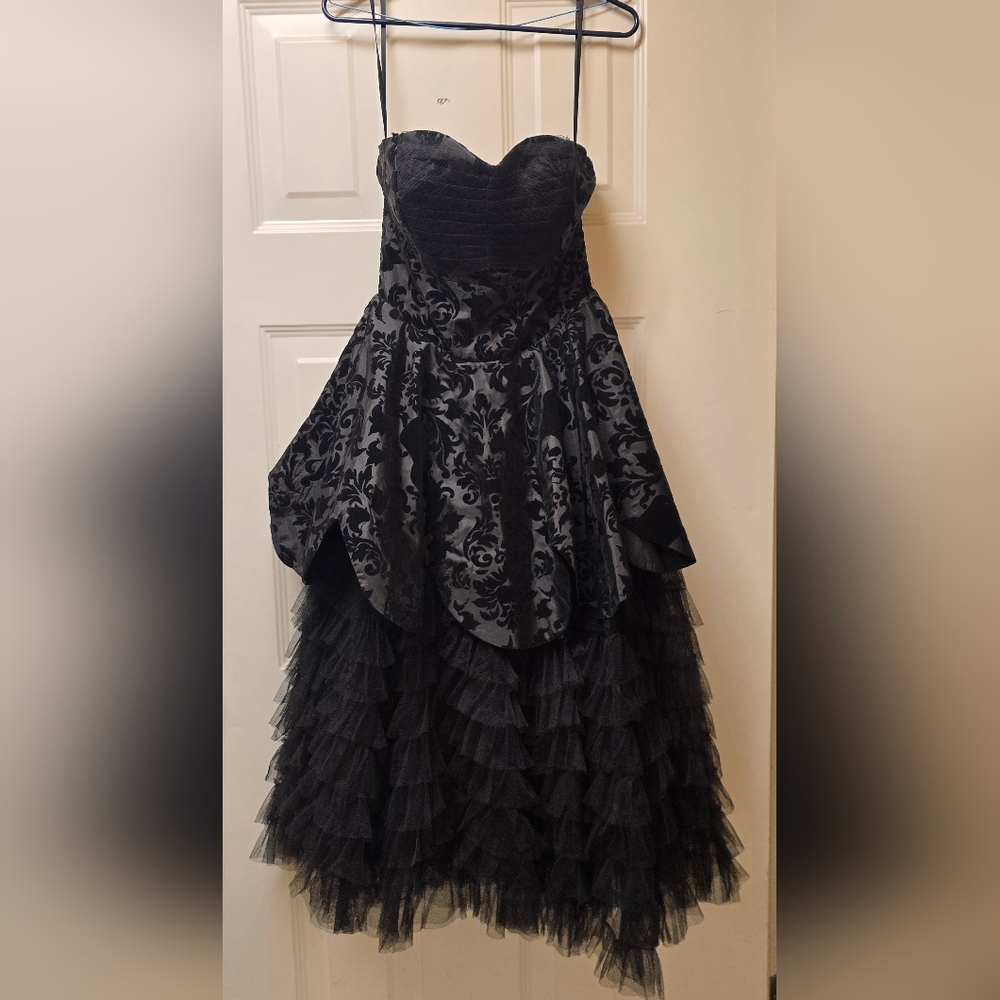 Hell Bunny Black Strapless Dress with Fancy Skull Detailing